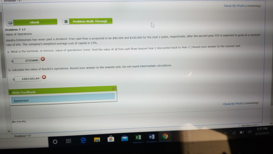 Check My Work (1 remaining) eBook Problem Walk Through Problem 7-17