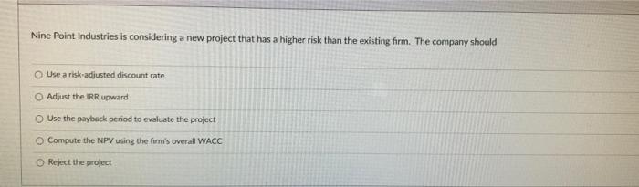  Nine Point Industries is considering a new project that has a