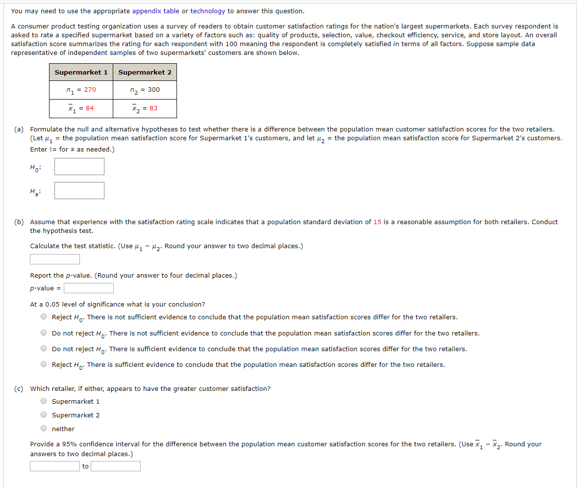 You may need to use the appropriate appendix table or technology