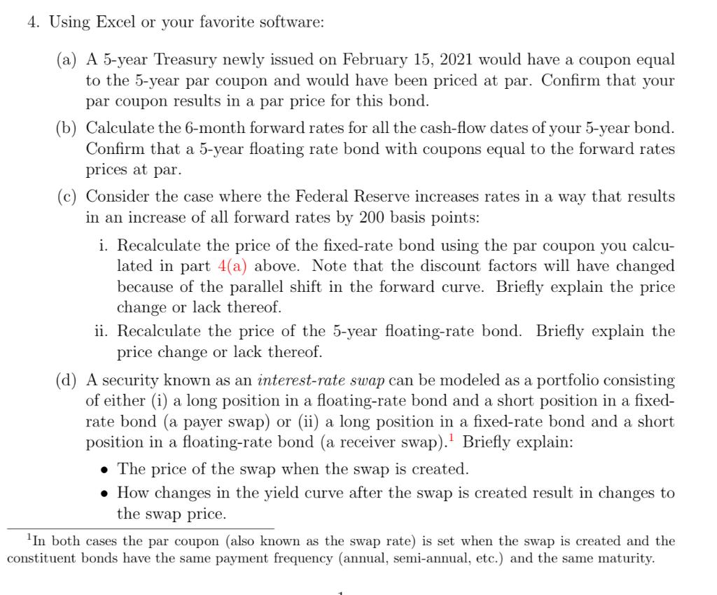  4. Using Excel or your favorite software: (a) A 5-year Treasury
