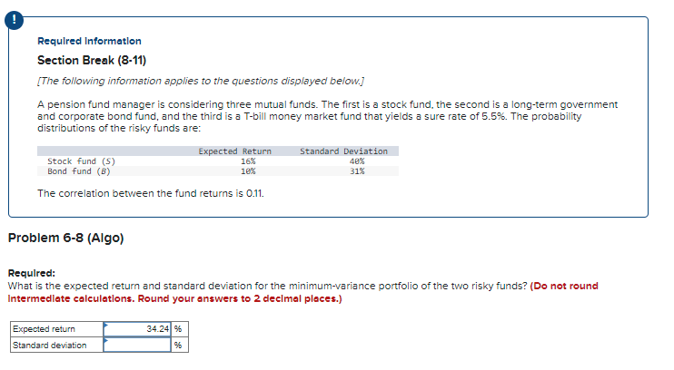 1. What is the expected return and standard deviation for the