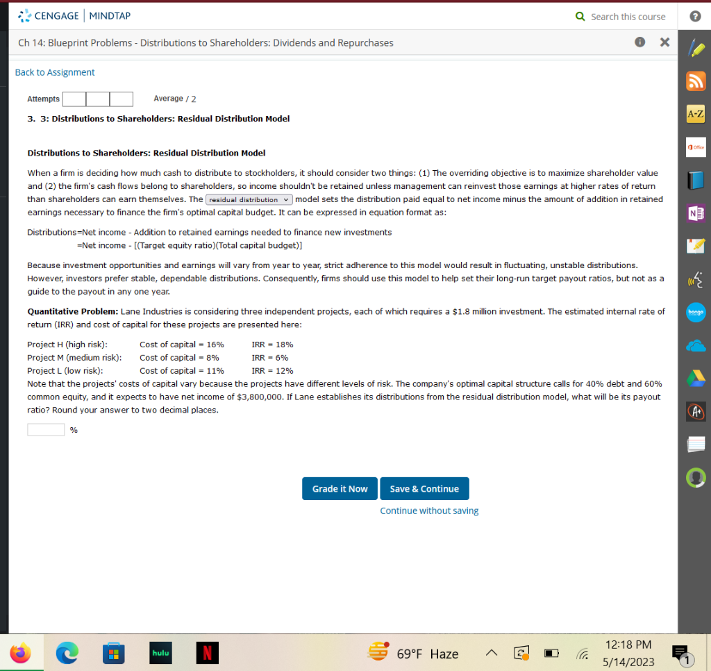  Attempts Average / 2 3. 3: Distributions to Shareholders: Residual Distribution
