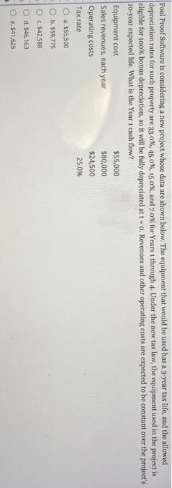  a Fool Proof Software is considering a new project whose data