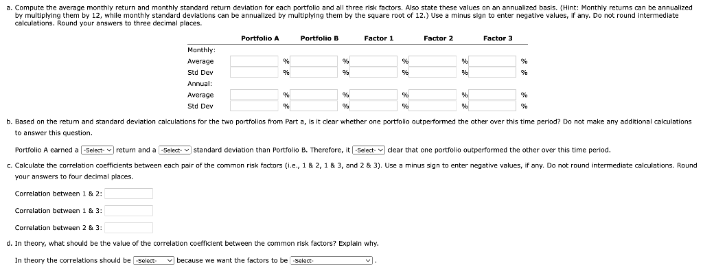 monthly excess returns to two different actively managed stock portfolios (A and