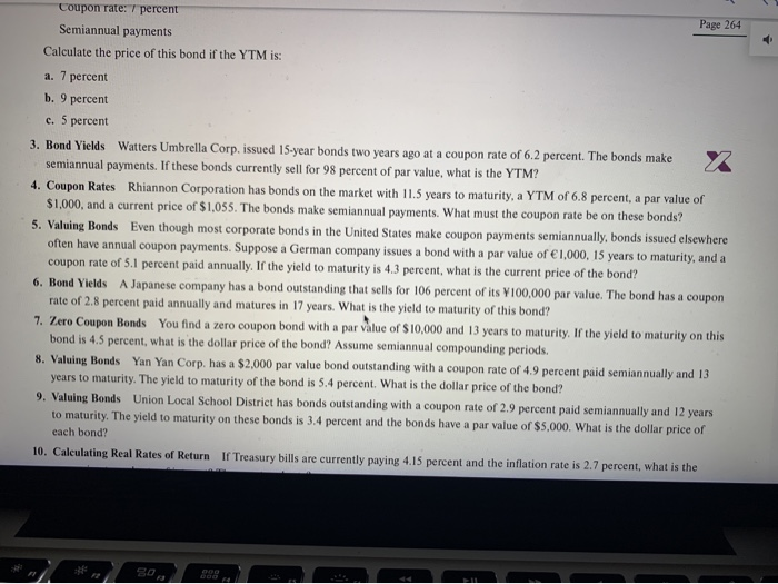 i need help with question 3 and 5 Page 264 Coupon rate: