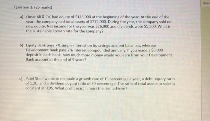  Head Question 1. (25 marks) a) Omar Ali & Co, had