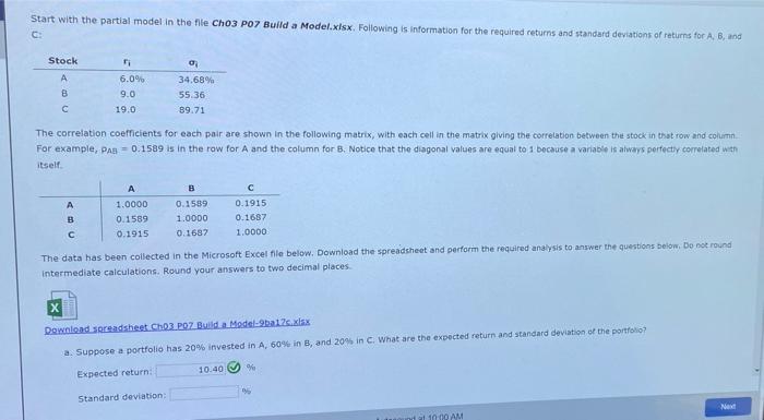 Please help on these three questions Start with the partial model in