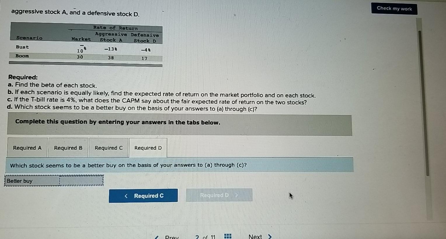 defensive stock D. Rate of Return Aggressive Defensive Market Stock stock D