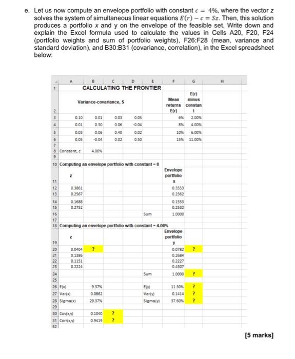  e. Let us now compute an envelope portfolio with constant c