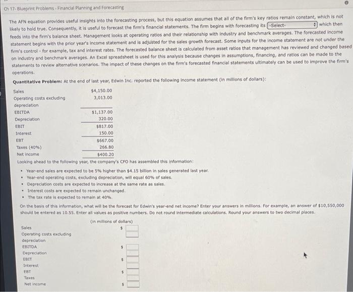  EBITDA EBIT Ch 17. Blueprint Problems - Financial Planning and Forecasting