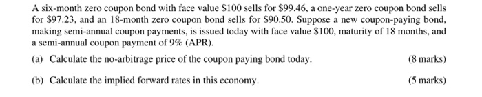  A six-month zero coupon bond with face value $100 sells for