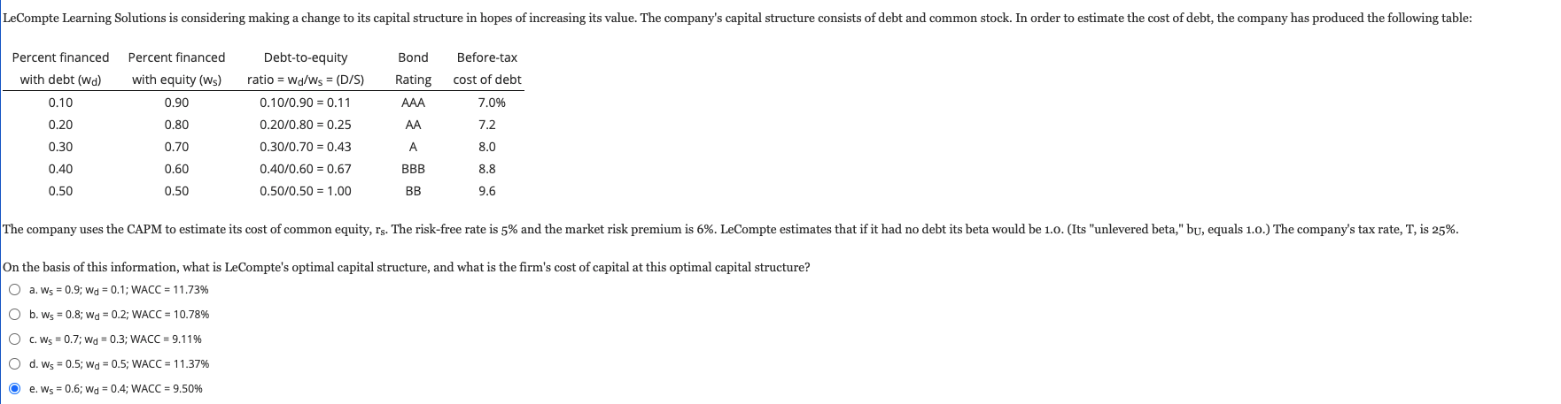  LeCompte Learning Solutions is considering making a change to its capital