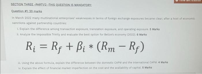  Time Left 0:55:03 SECTION THREE -PART1/2 -THIS QUESTION IS MANDATORY: Question