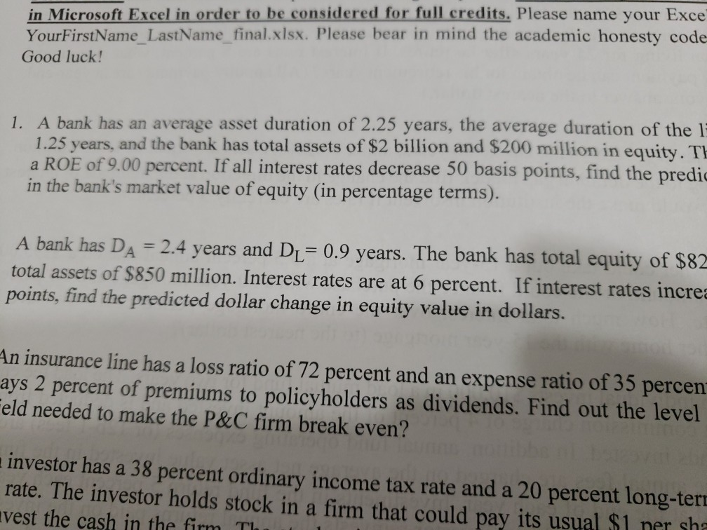 1 and 2 please in Microsoft Excel in order to be
