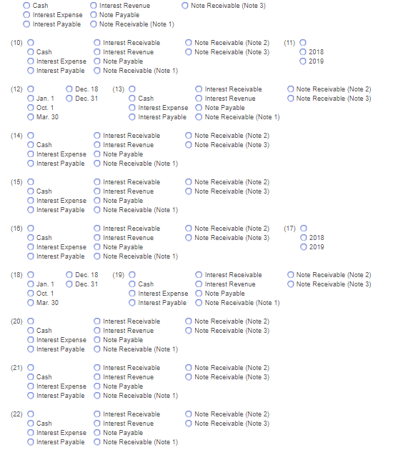 money and received the following notes during 2018 (Click the icon to
