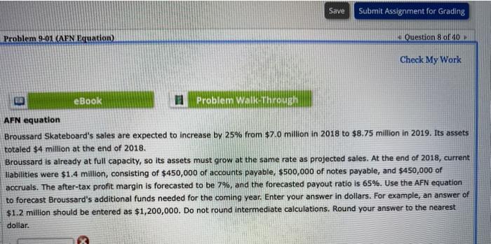  Save Submit Assignment for Grading Problem 9-01 (AFN Equation) Question 8