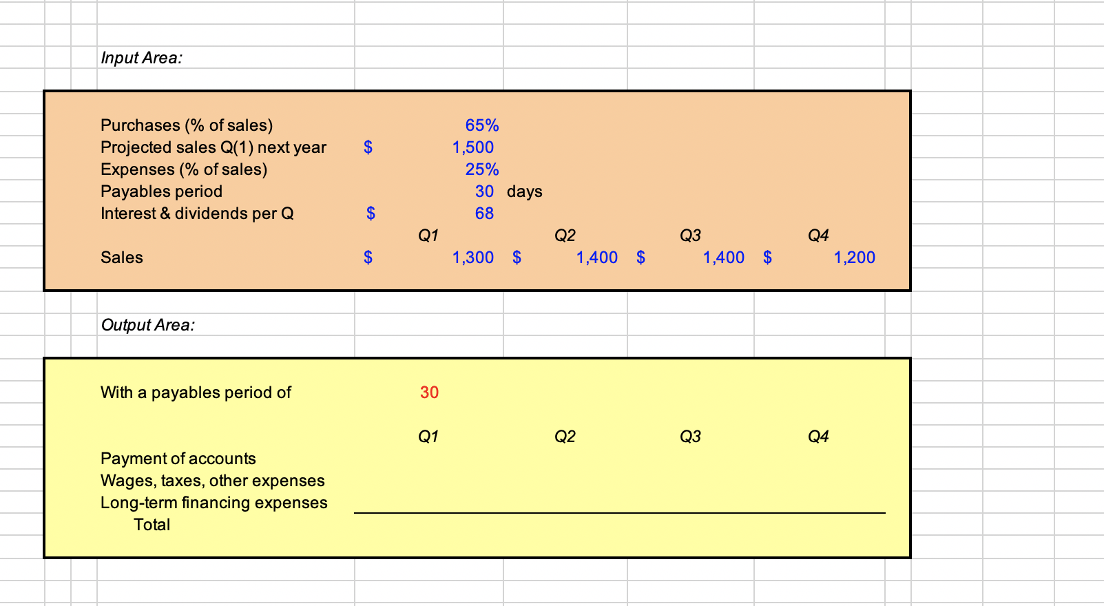 below: King Fisher Aviation purchases from suppliers in a quarter are equal