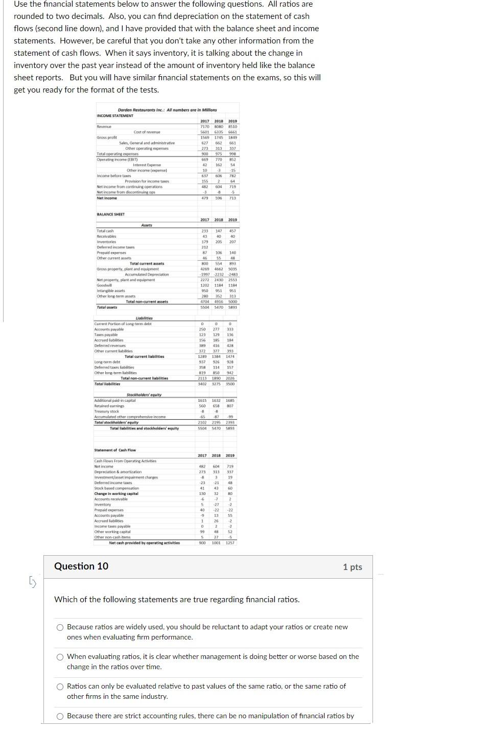 I need the correct answer Use the financial statements below to answer