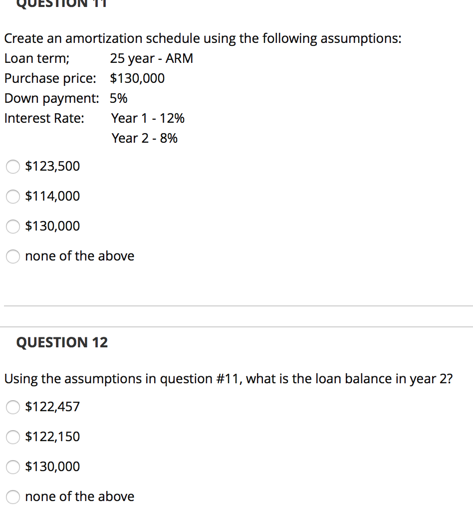Create an amortization schedule using the following assumptions: Loan term; 25