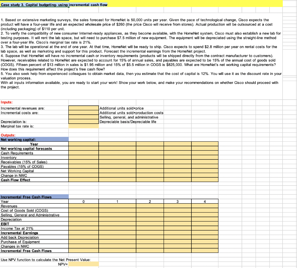 info screenshot! Mini-case study 3 Capital budgeting- using incremental cash flow Suppose