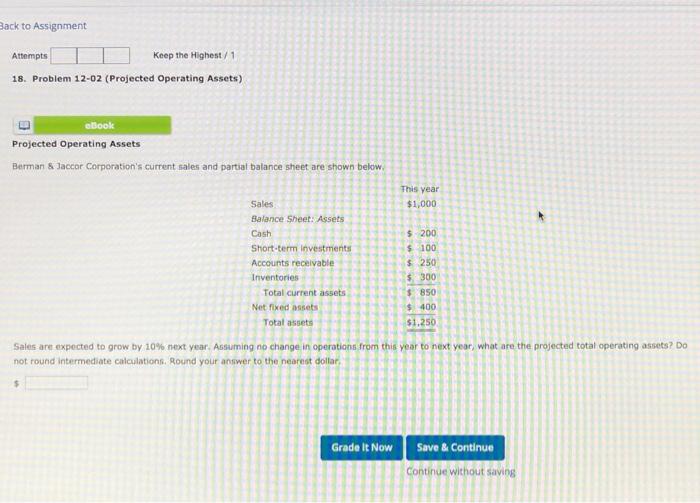  Back to Assignment Attempts Keep the Highest/1 18. Problem 12-02 (Projected