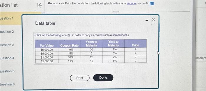 please do all 4 Bond prices. Price the bonds from the following