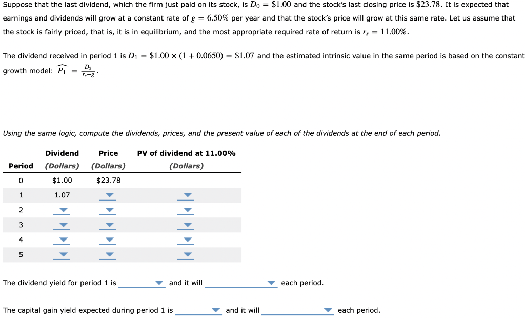 Using the same logic, compute the dividends, prices, and the present value