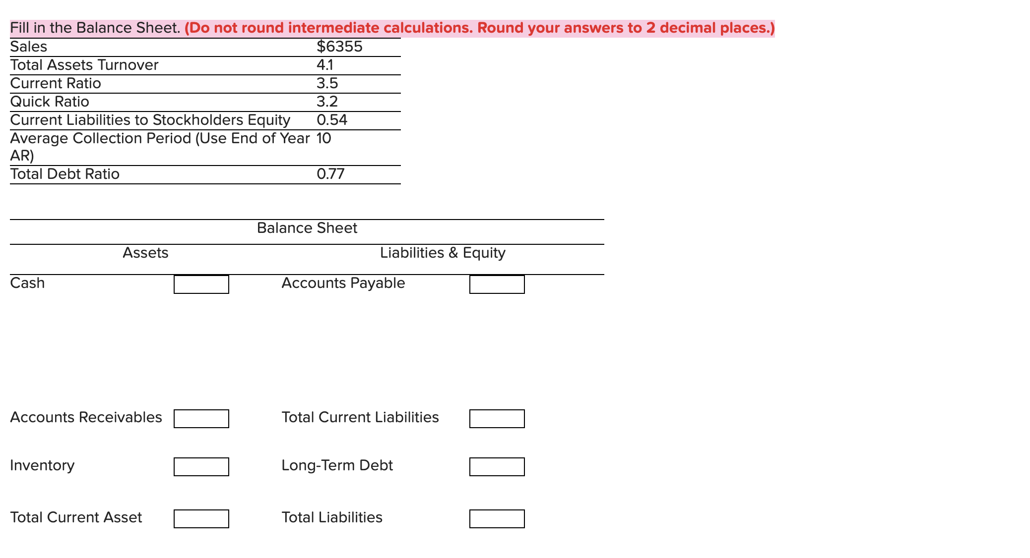  Accounts Receivables Total Current Liabilities Inventory Long-Term Debt Total Current Asset
