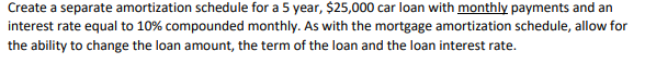 Using these column headers on excel... Create a separate amortization schedule