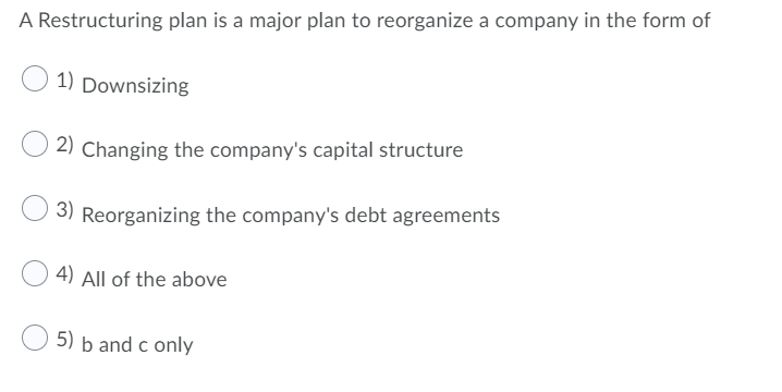 A Restructuring plan is a major plan to reorganize a company