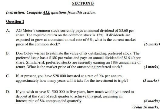  need this asap SECTION B Instruction: Complete ALL questions from this
