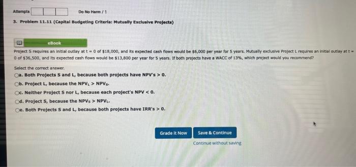  3. Problem 11.11 (Capltal Budgeting Criteriat Mutually Exclusive Projects) Project S