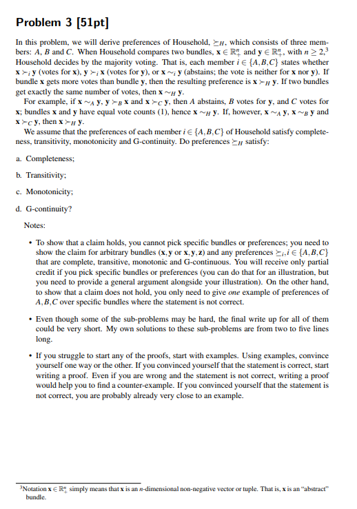 Problem 3 (51pt) In this problem, we will derive preferences of