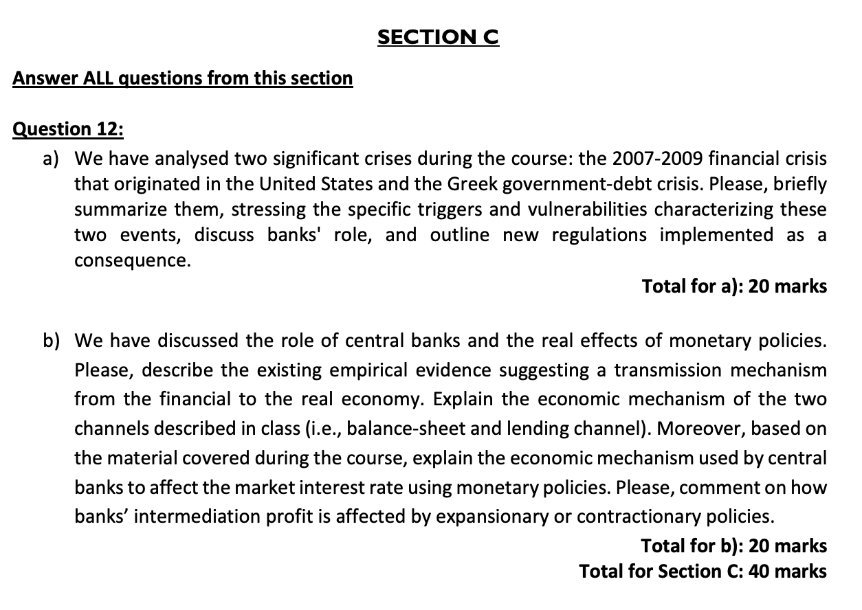  SECTION C Answer ALL questions from this section Question 12: a)