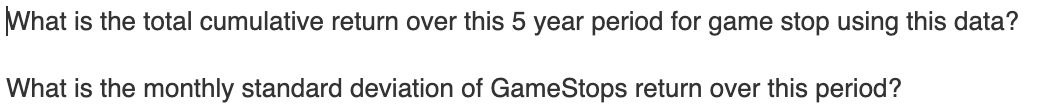 total cumulative return over this 5 year period for game stop using