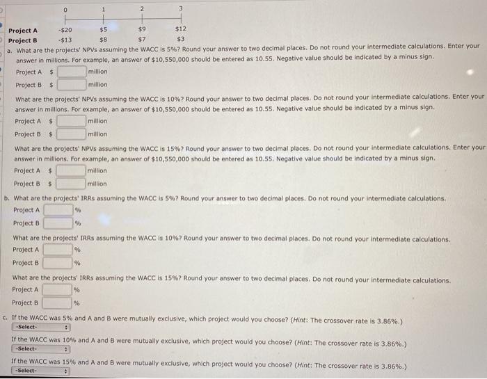  0 2 3 $12 $5 $8 Project A -$20 $9 Project
