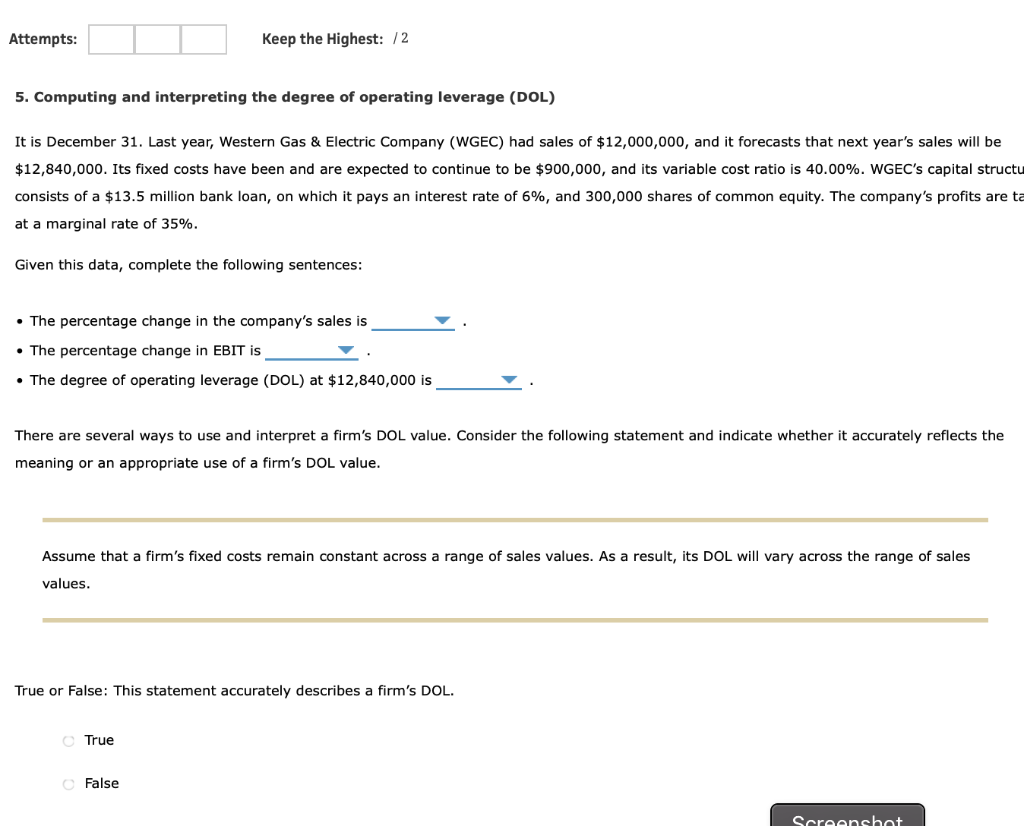 Attempts: Keep the Highest: /2 5. Computing and interpreting the degree