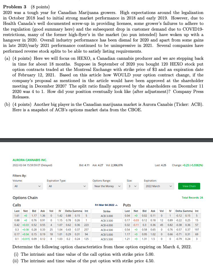  Problem 3 (8 points) 2020 was a tough year for Canadian