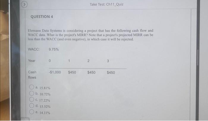  Ehrmmen Data Systems is considering a project that has the following