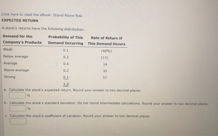  Click here to read the eBook: Stand Alone Risk EXPECTED RETURN