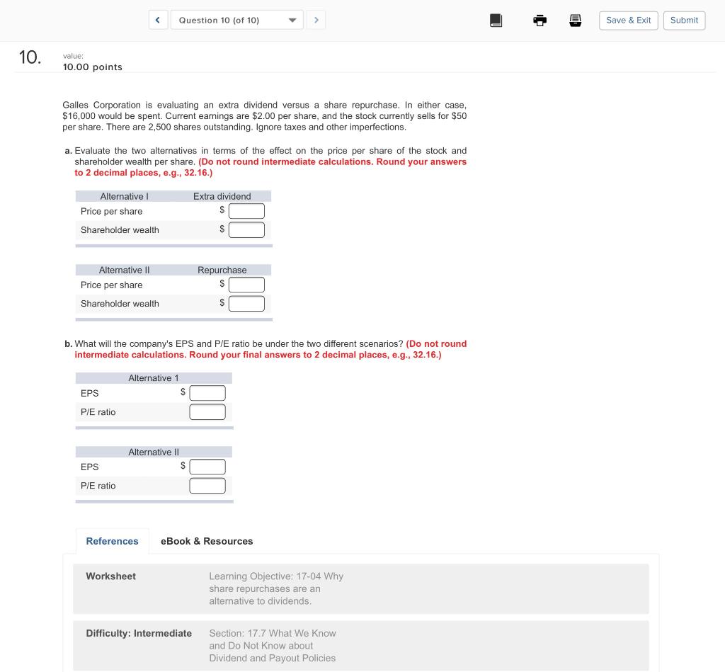  Save & Exit Save & Exit Submit Submit 10. value: 10.00