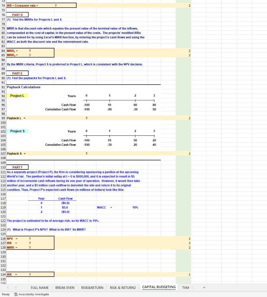  73 74 IRR - Crossover rate 75 76 PART D 77