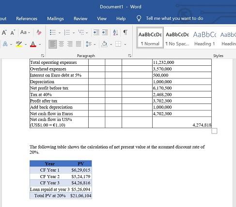 the net present value calculation numbers which is the last table. Measuring