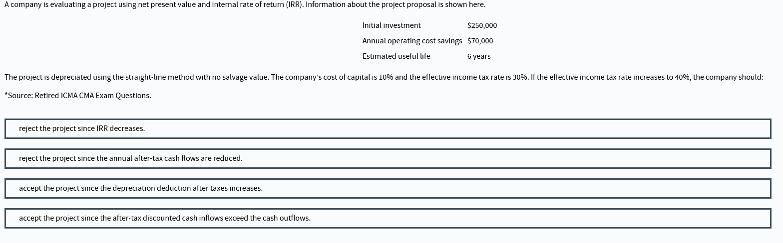  A company is evaluating a project using net present value and