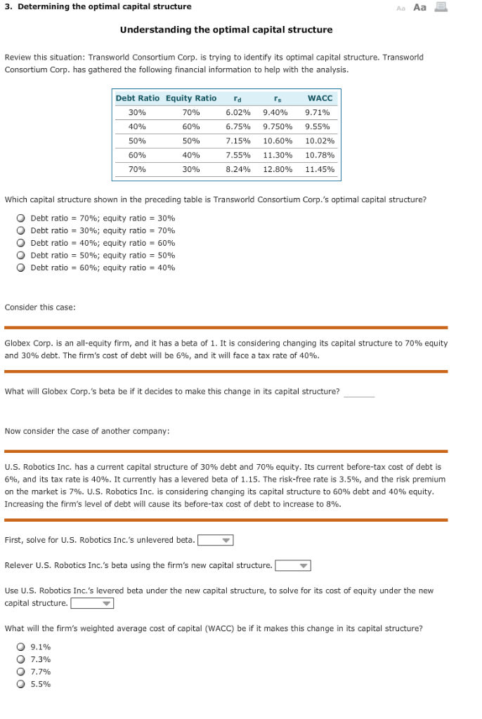  3. Determining the optimal capital structure Aa Aa Understanding the optimal