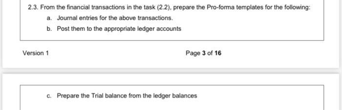  3. From the financial transactions in the task (2.2), prepare the