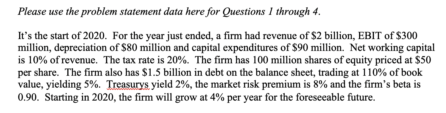 Please use the problem statement data here for Questions 1 through