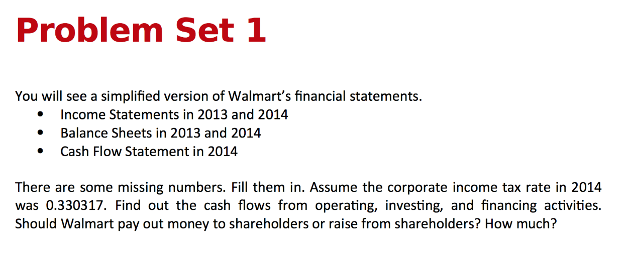  Problem Set 1 You will see a simplified version of Walmart's