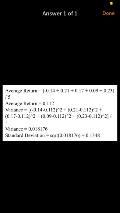 returns, calculate the arithmetic average return, the variance, and the standard deviation