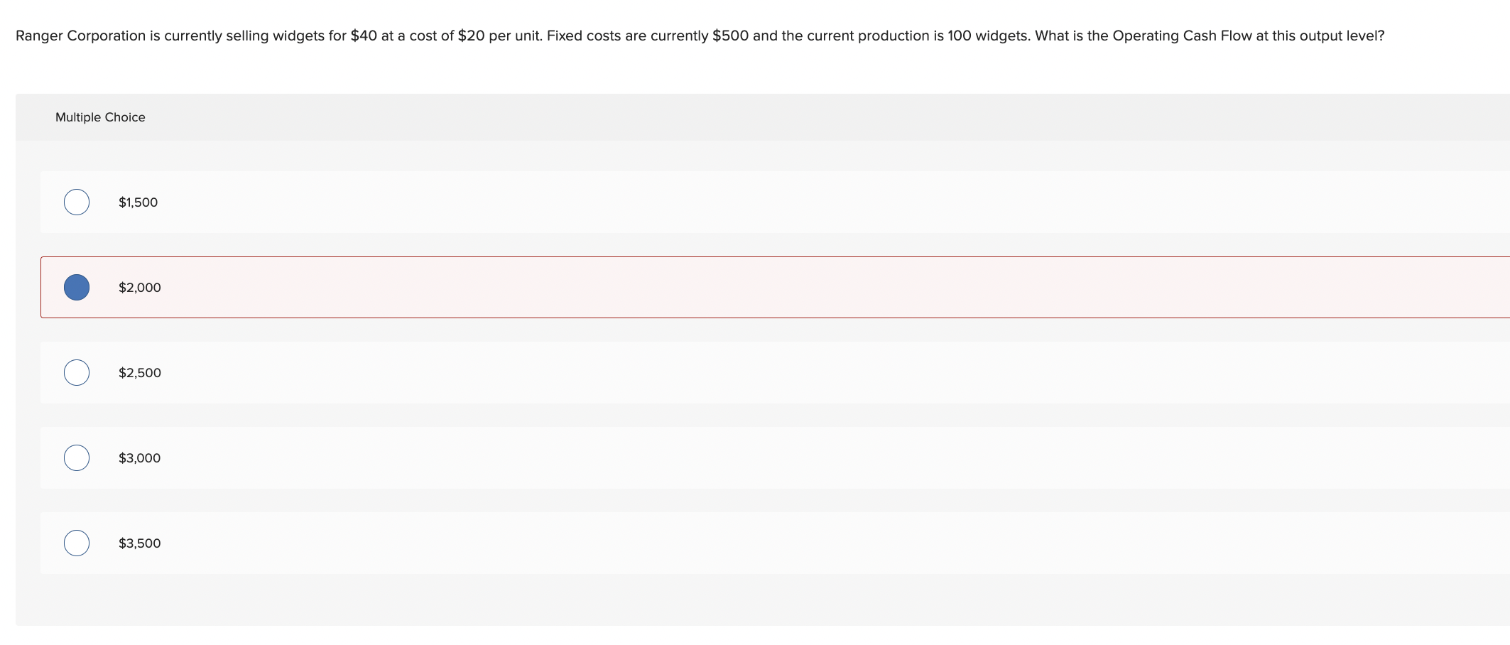  Multiple Choice $1,500 $2,000 $2,500 $3,000 $3,500